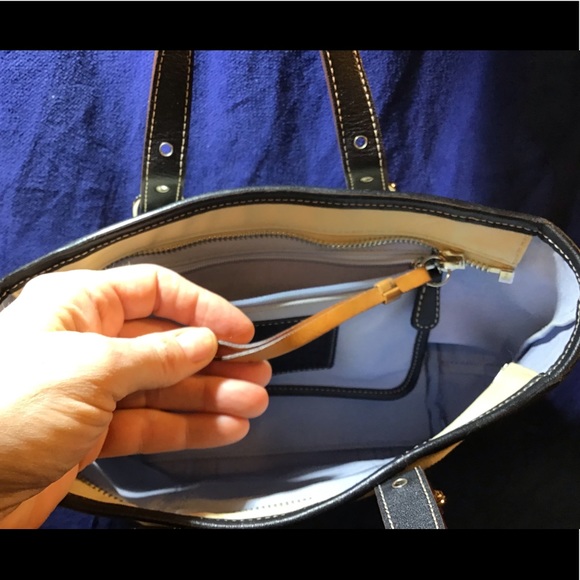 Coach small leather & canvas tote, EUC, black, tan - Picture 6 of 8